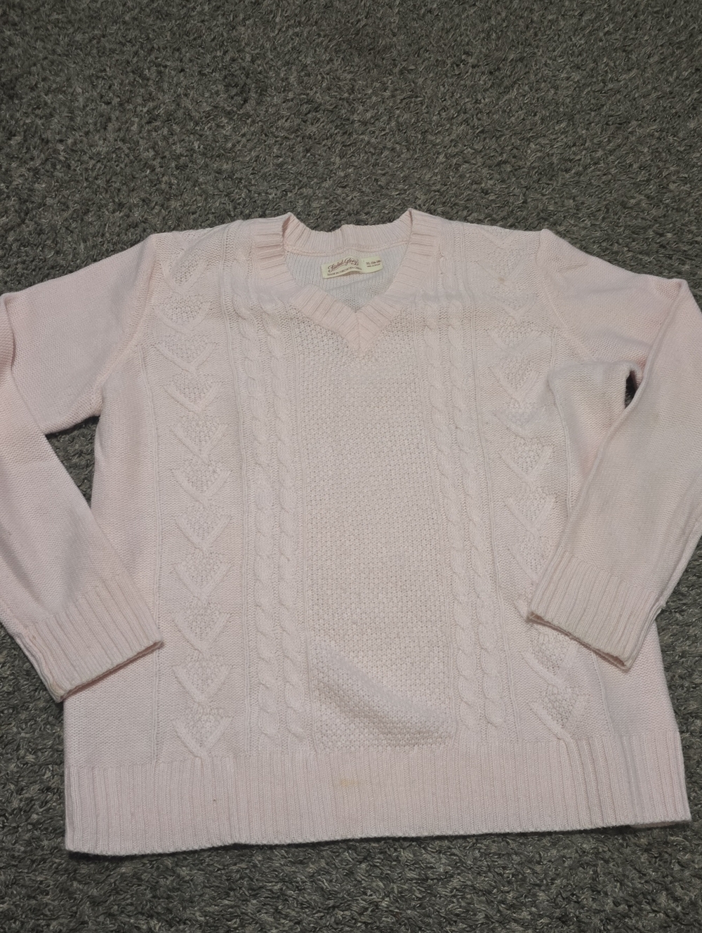 Faded Glory Pale Pink Cable Knit V-Neck Sweater